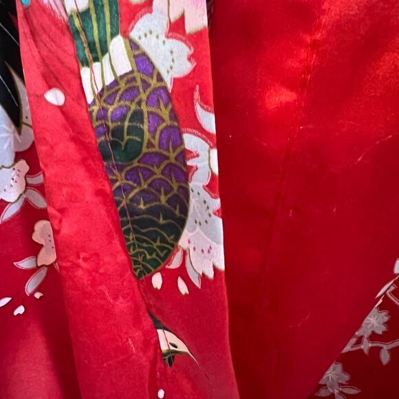 Avidlove dressing robe women’s size medium Red Colorful Peacock Floral Design - Picture 3 of 10